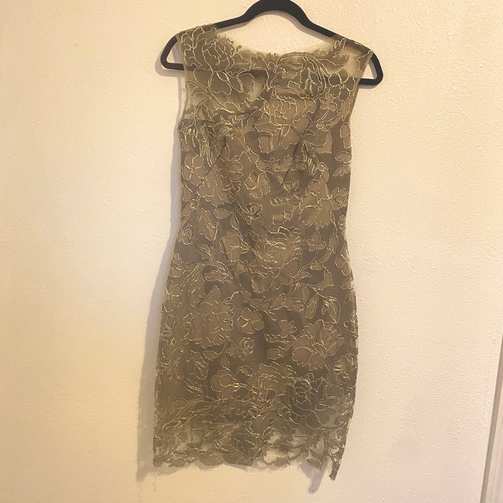 Gold lace Tadashi Shoji mini dress